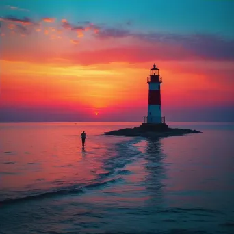 Silhouette of a lone lighthouse against a colorful sunset sky - Image 4