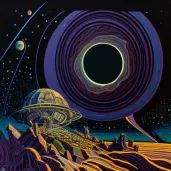 Distant planet with rings illuminated by a nearby star against a starry sky - Image 4