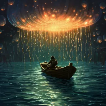 Sailor surrounded by glowing jellyfish under starry night sky - Image 1