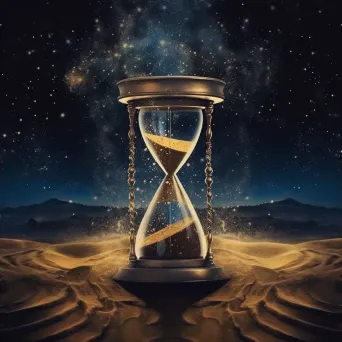 Visual representation of a large hourglass with golden sand descending - Image 4