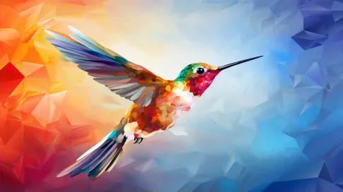 Colorful geometric representation of a hummingbird in flight - Image 2