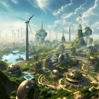 Futuristic city with solar panels and wind turbines - Image 1