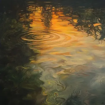 Oil painting of sunset reflection on an algae-covered lake - Image 4