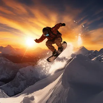 Snowboarder Aerial Trick at Sunset