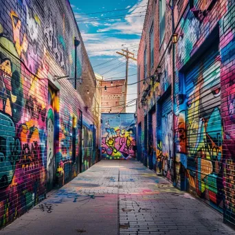 Colorful graffiti murals in an urban art alley - Image 2