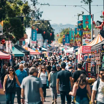 Crowd enjoying a vibrant street fair with performers - Image 3