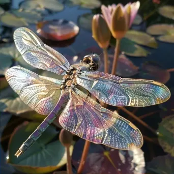 Dragonfly on a water lily in close-up view - Image 2