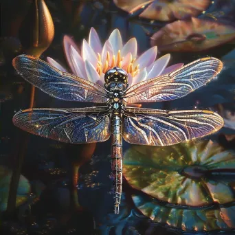 Dragonfly on a water lily in close-up view - Image 4