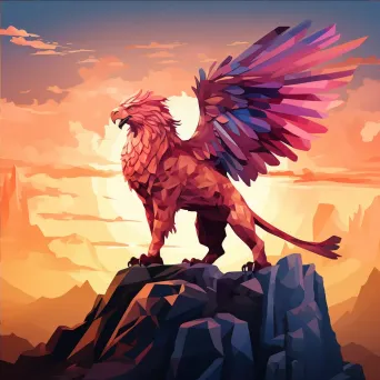 Low Poly Griffin at Sunset