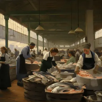 Contrast Between Bustling Fish Market and Peaceful Sushi Restaurant - Culinary Contrast - Image 1