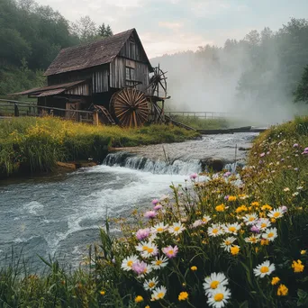 Traditional watermill alongside flowing river - Image 1