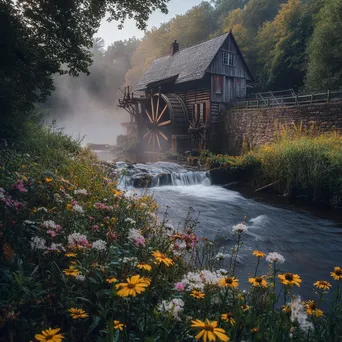 Traditional watermill alongside flowing river - Image 2