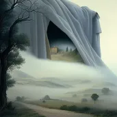 Image of an eerie landscape seen through a veil of mist, suggesting a future world - Image 2