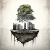 Solitary tree growing in a concrete cityscape - Image 1