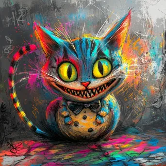 Psychedelic digital graffiti art of a meeting with the mystical Cheshire cat in Wonderland - Image 1