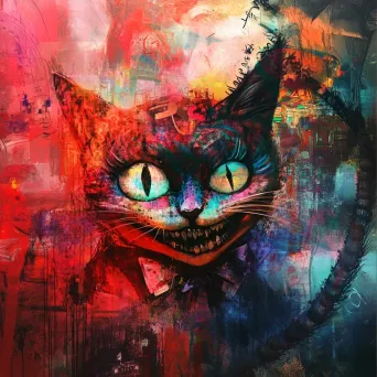 Psychedelic digital graffiti art of a meeting with the mystical Cheshire cat in Wonderland - Image 3