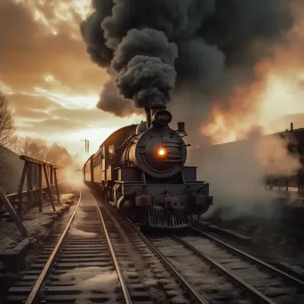 Vintage steam train on railway tracks in black and white - Image 2