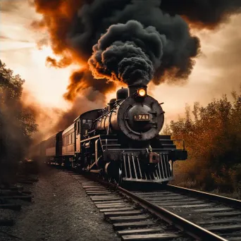 Vintage steam train on railway tracks in black and white - Image 4