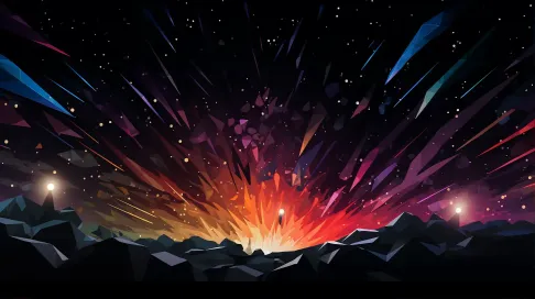 Low poly surreal-colored meteor shower against a dark space backdrop mimicking stained glass art - Image 1