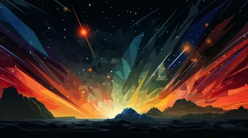 Low poly surreal-colored meteor shower against a dark space backdrop mimicking stained glass art - Image 2