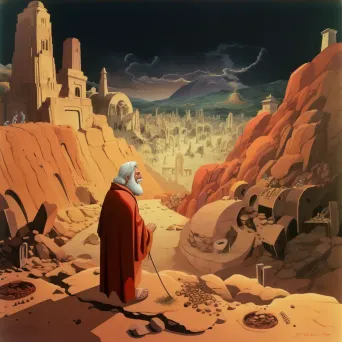 Image of a prophet standing amidst ruins receiving a vision of past glory - Image 4