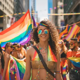 Pride Parade with LGBTQ+ community flags and festive costumes - Image 1