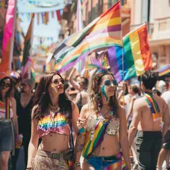 Pride Parade with LGBTQ+ community flags and festive costumes - Image 3