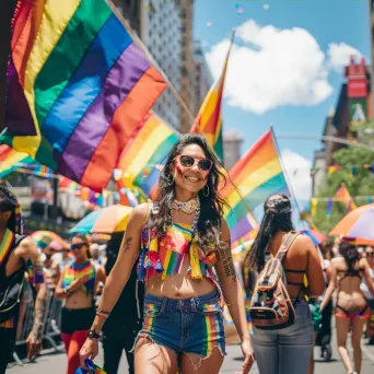 Pride Parade with LGBTQ+ community flags and festive costumes - Image 4