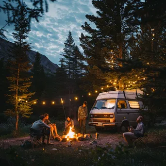 Friends Gathered Around Campfire