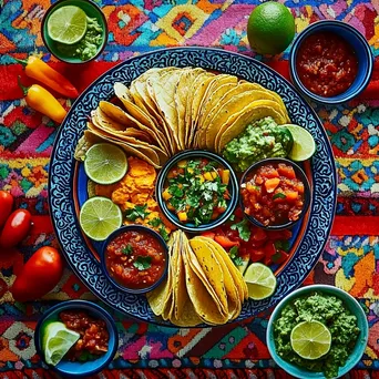 Flat lay of gourmet tacos filled with fresh ingredients and garnished with lime - Image 4