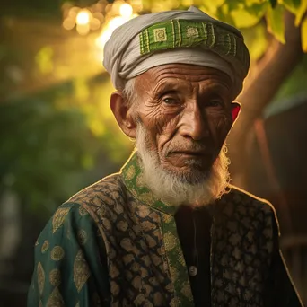 Elderly man in traditional attire in a peaceful garden - Image 3