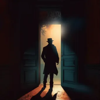 Intriguing illustration of a silhouetted figure at an apartment door - Image 1