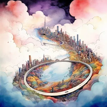 Illustration of a winding road leading to a city floating in the clouds - Image 4