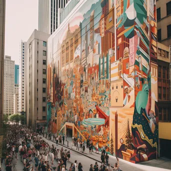 City mural with geometric patterns and pedestrians - Image 4