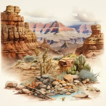 Pastel depiction of a rediscovered lost civilization in the Grand Canyon - Image 1