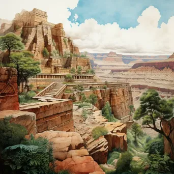 Pastel depiction of a rediscovered lost civilization in the Grand Canyon - Image 2