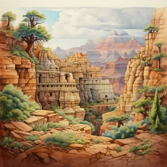 Pastel depiction of a rediscovered lost civilization in the Grand Canyon - Image 3