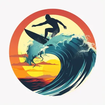 Surfing competition logo with sunset surfer riding wave - Image 2