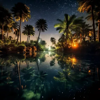 Night scene at a desert oasis with moonlight - Image 2