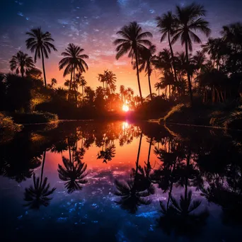 Night scene at a desert oasis with moonlight - Image 3