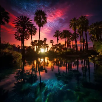 Night scene at a desert oasis with moonlight - Image 4