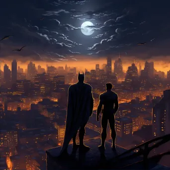 Superheroes in a showdown on rooftops against a nocturnal city skyline - Image 2