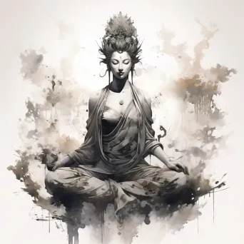 Ink wash painting of an ethereal bodhisattva in serene meditation - Image 1