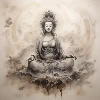 Ink wash painting of an ethereal bodhisattva in serene meditation - Image 4