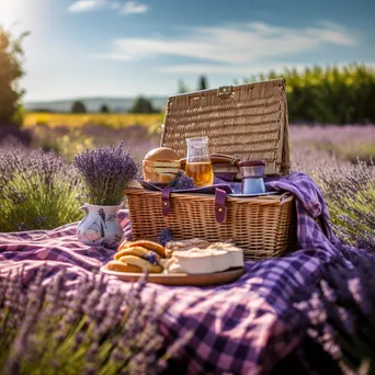 Picnic setup in the middle of lavender fields. - Image 1