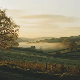 Fog-covered rural landscape with a farmhouse - Image 2