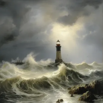 Stormy sea with a lighthouse in the distance, symbolizing hope amidst chaos - Image 3