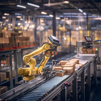 Industrial robot packing products on a conveyor belt - Image 1