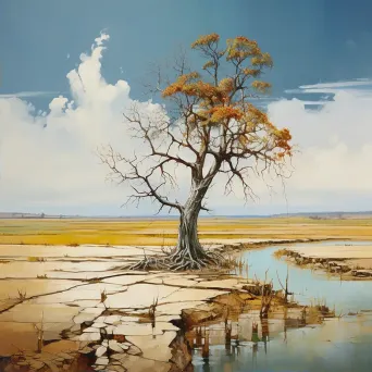 Solitary tree standing tall amidst withered trees in a field - Image 2