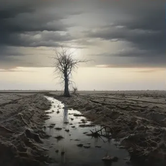 Solitary tree standing tall amidst withered trees in a field - Image 3